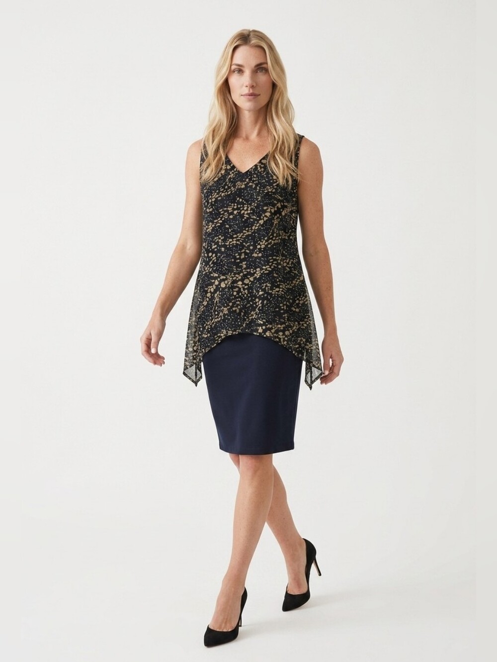 SLNY vneck mesh overlay sheath dress Semi Formal